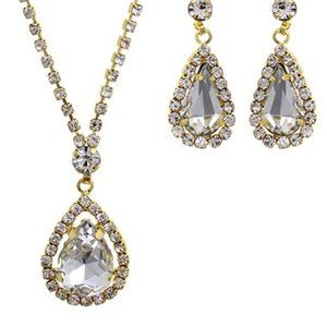 2PC Crystal Avenue Rhinestone Teardrop Necklace & Earring Set